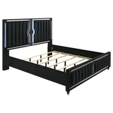 Tampa Furniture Outlet - Coaster - Ravenne Velvet Upholstered Eastern King LED Panel Bed Black - 223191KE