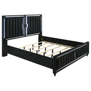 Tampa Furniture Outlet - Coaster - Ravenne Velvet Upholstered Eastern King LED Panel Bed Black - 223191KE