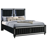 Ravenne Velvet Upholstered Eastern King LED Panel Bed Black