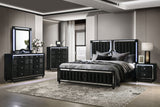 Ravenne Velvet Upholstered Eastern King LED Panel Bed Black