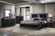 Tampa Furniture Outlet - Coaster - Ravenne 5-piece Velvet Upholstered California King LED Bedroom Set Black - 223191KW-S5
