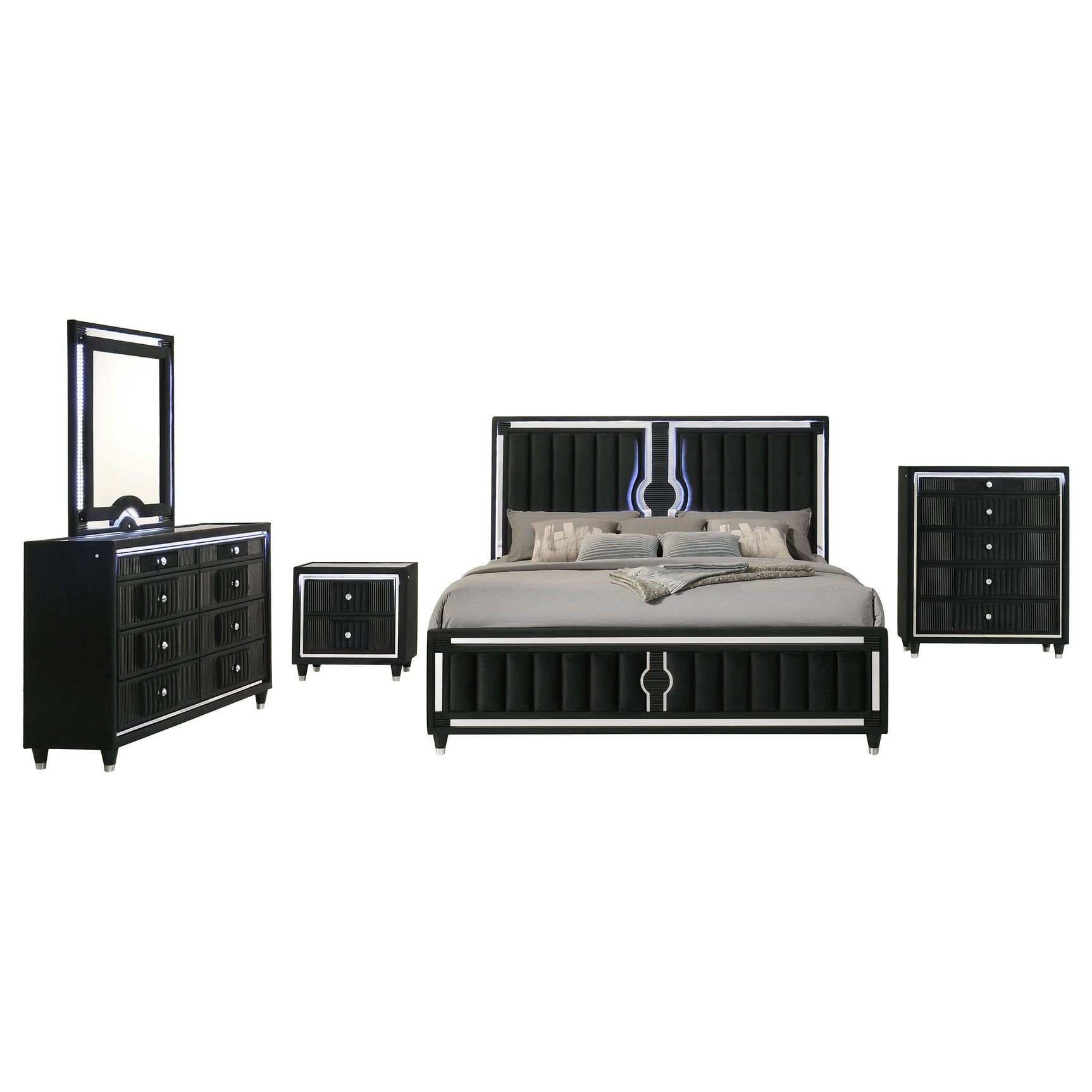 Ravenne 5-piece Velvet Upholstered California King LED Bedroom Set Black