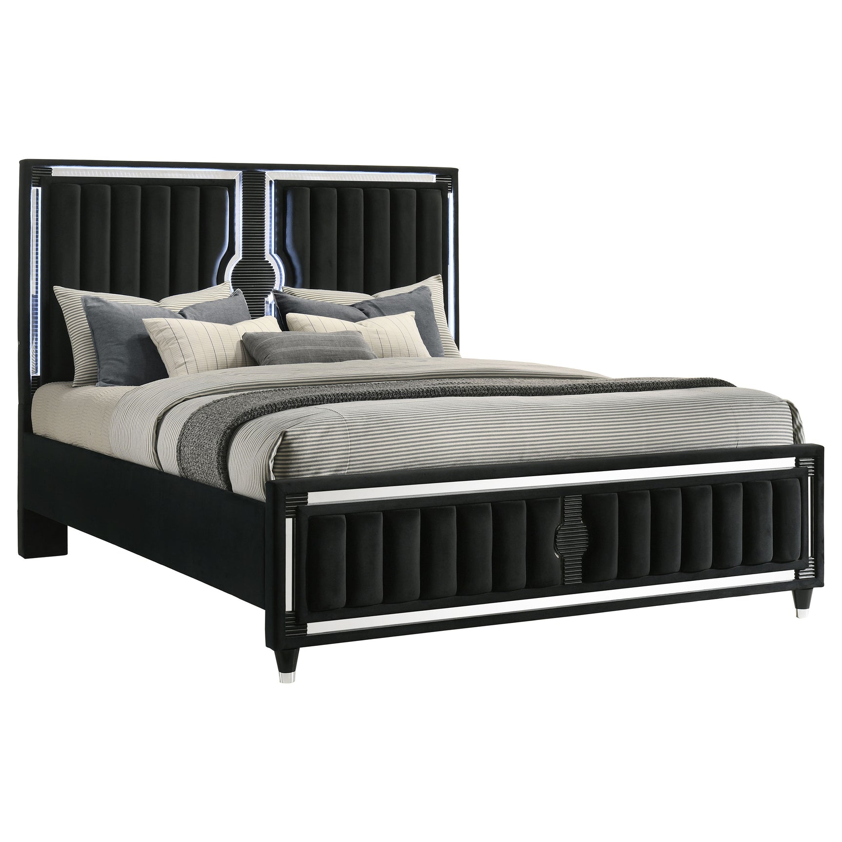 Ravenne Velvet Upholstered California King LED Panel Bed Black