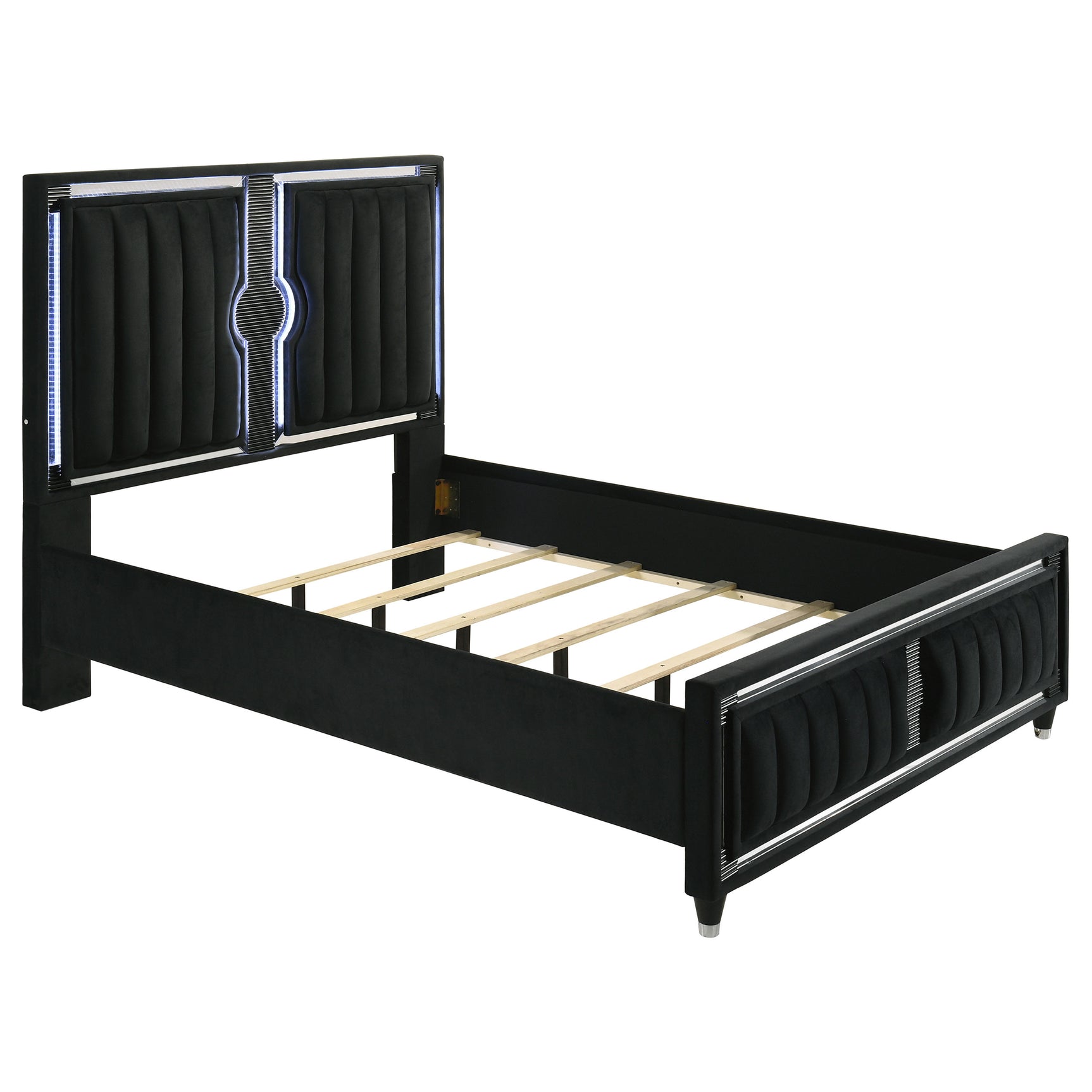 Tampa Furniture Outlet - Coaster - Ravenne Velvet Upholstered Queen LED Panel Bed Black - 223191Q