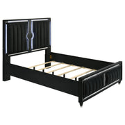 Tampa Furniture Outlet - Coaster - Ravenne Velvet Upholstered Queen LED Panel Bed Black - 223191Q