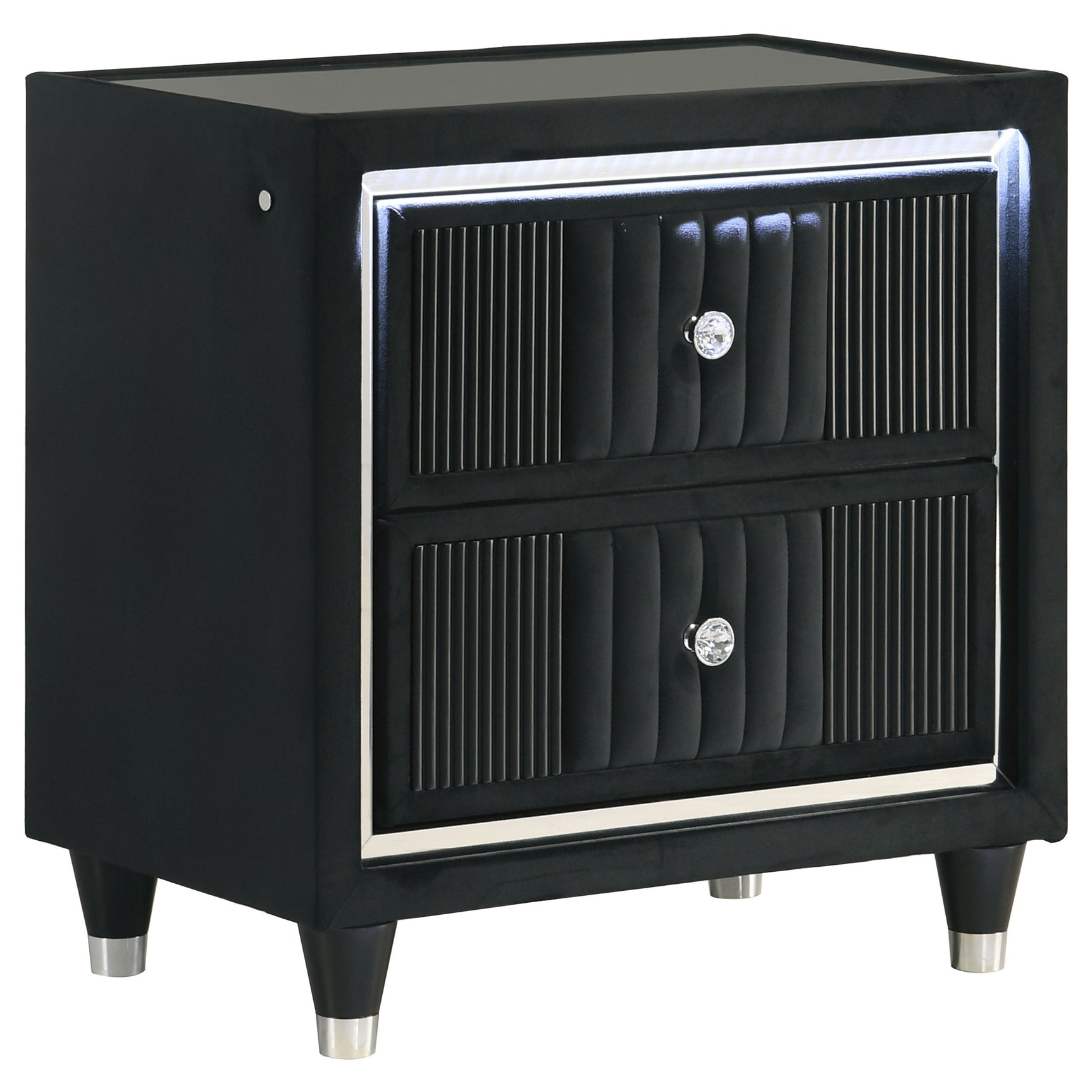 Tampa Furniture Outlet - Coaster - Ravenne 2-drawer Velvet Upholstered LED Nightstand with USB Black - 223192