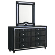 Tampa Furniture Outlet - Coaster - Ravenne 8-drawer Velvet Upholstered LED Dresser and Mirror Black - 223193M