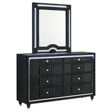 Tampa Furniture Outlet - Coaster - Ravenne 8-drawer Velvet Upholstered LED Dresser and Mirror Black - 223193M