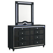 Tampa Furniture Outlet - Coaster - Ravenne 8-drawer Velvet Upholstered LED Dresser and Mirror Black - 223193M