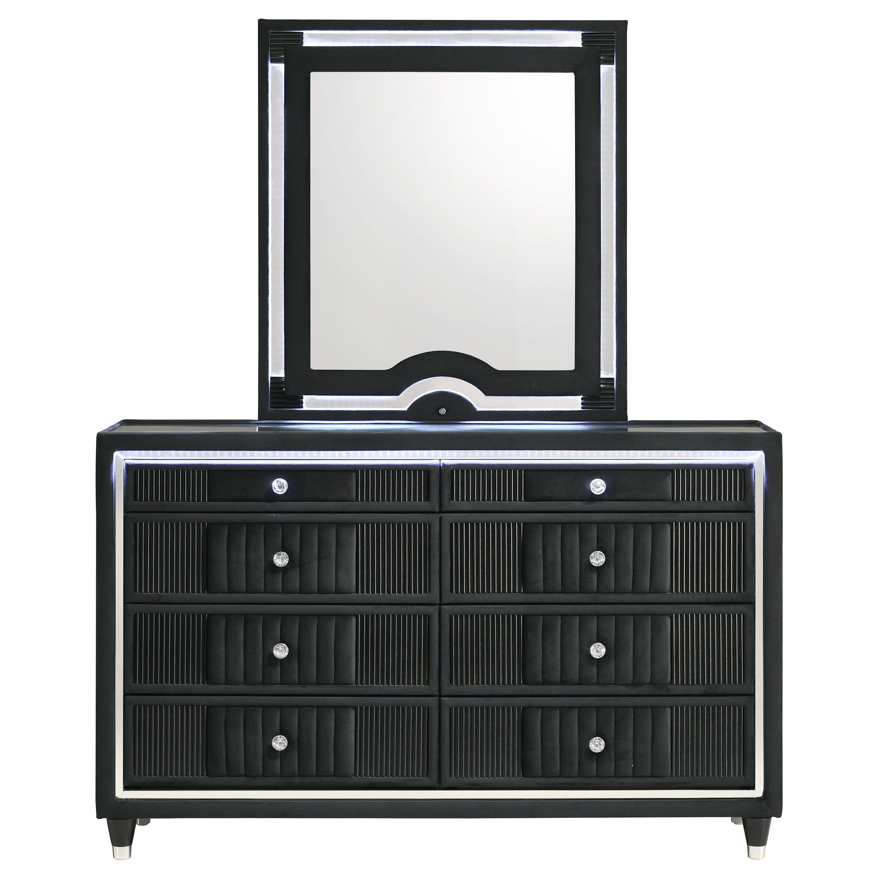 Ravenne 8-drawer Velvet Upholstered LED Dresser and Mirror Black