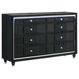 Tampa Furniture Outlet - Coaster - Ravenne 8-drawer Velvet Upholstered LED Dresser Cabinet Black - 223193
