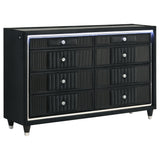 Tampa Furniture Outlet - Coaster - Ravenne 8-drawer Velvet Upholstered LED Dresser Cabinet Black - 223193