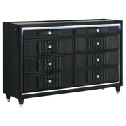 Tampa Furniture Outlet - Coaster - Ravenne 8-drawer Velvet Upholstered LED Dresser Cabinet Black - 223193