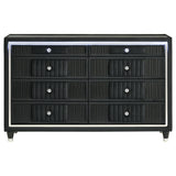 Ravenne 8-drawer Velvet Upholstered LED Dresser Cabinet Black