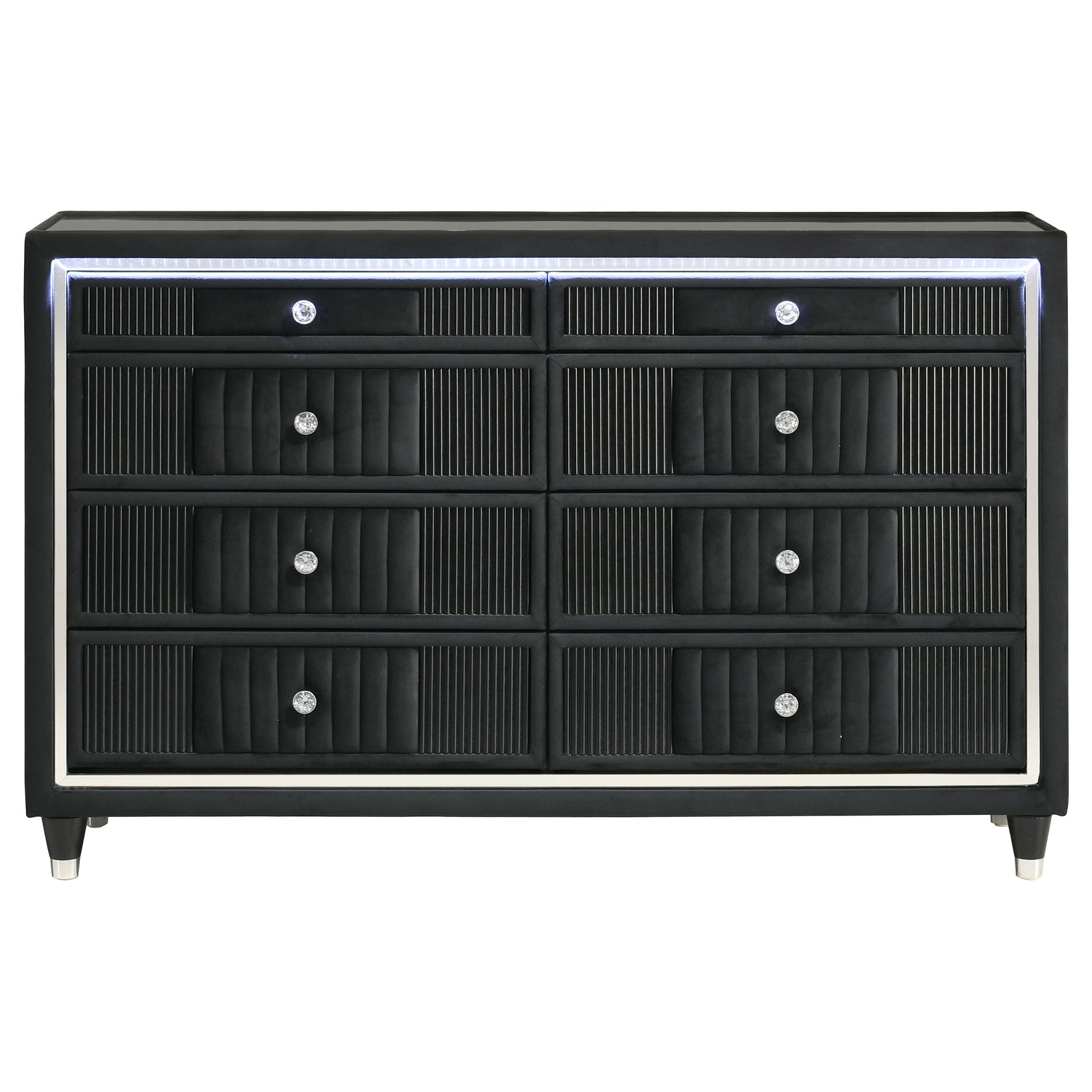 Ravenne 8-drawer Velvet Upholstered LED Dresser Cabinet Black