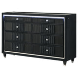 Ravenne 8-drawer Velvet Upholstered LED Dresser Cabinet Black