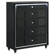 Tampa Furniture Outlet - Coaster - Ravenne 5-drawer Velvet Upholstered LED Chest of Drawers Black - 223195