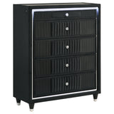 Tampa Furniture Outlet - Coaster - Ravenne 5-drawer Velvet Upholstered LED Chest of Drawers Black - 223195