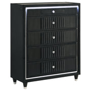 Tampa Furniture Outlet - Coaster - Ravenne 5-drawer Velvet Upholstered LED Chest of Drawers Black - 223195