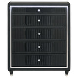 Ravenne 5-drawer Velvet Upholstered LED Chest of Drawers Black