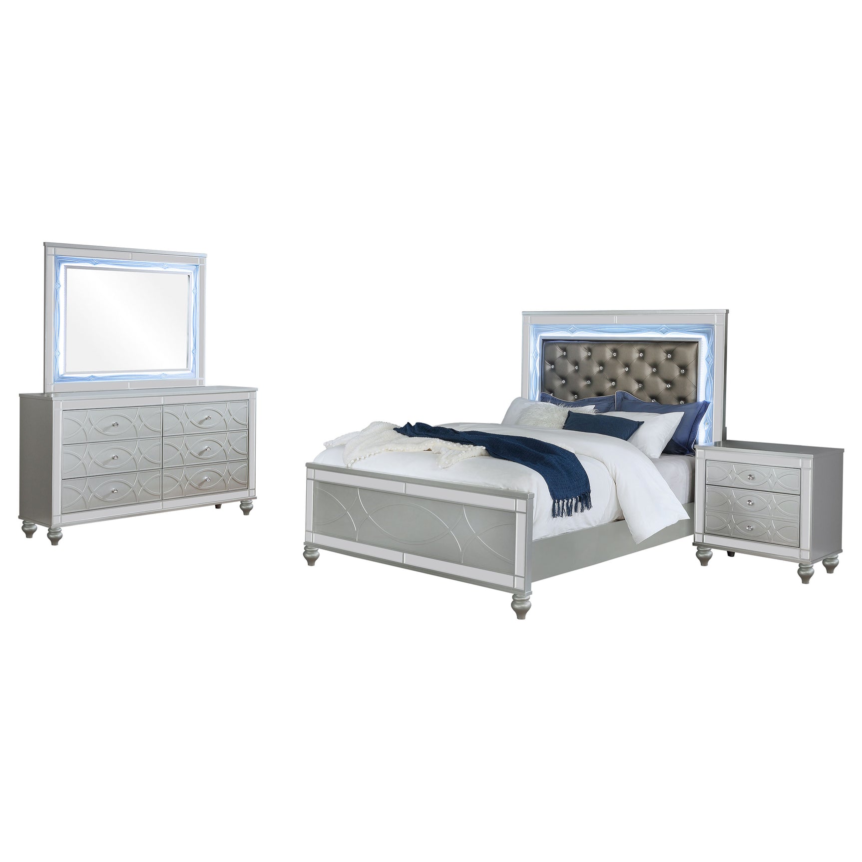 Gunnison 4-piece Eastern King Bedroom Set Silver Metallic - Tampa Furniture Outlet