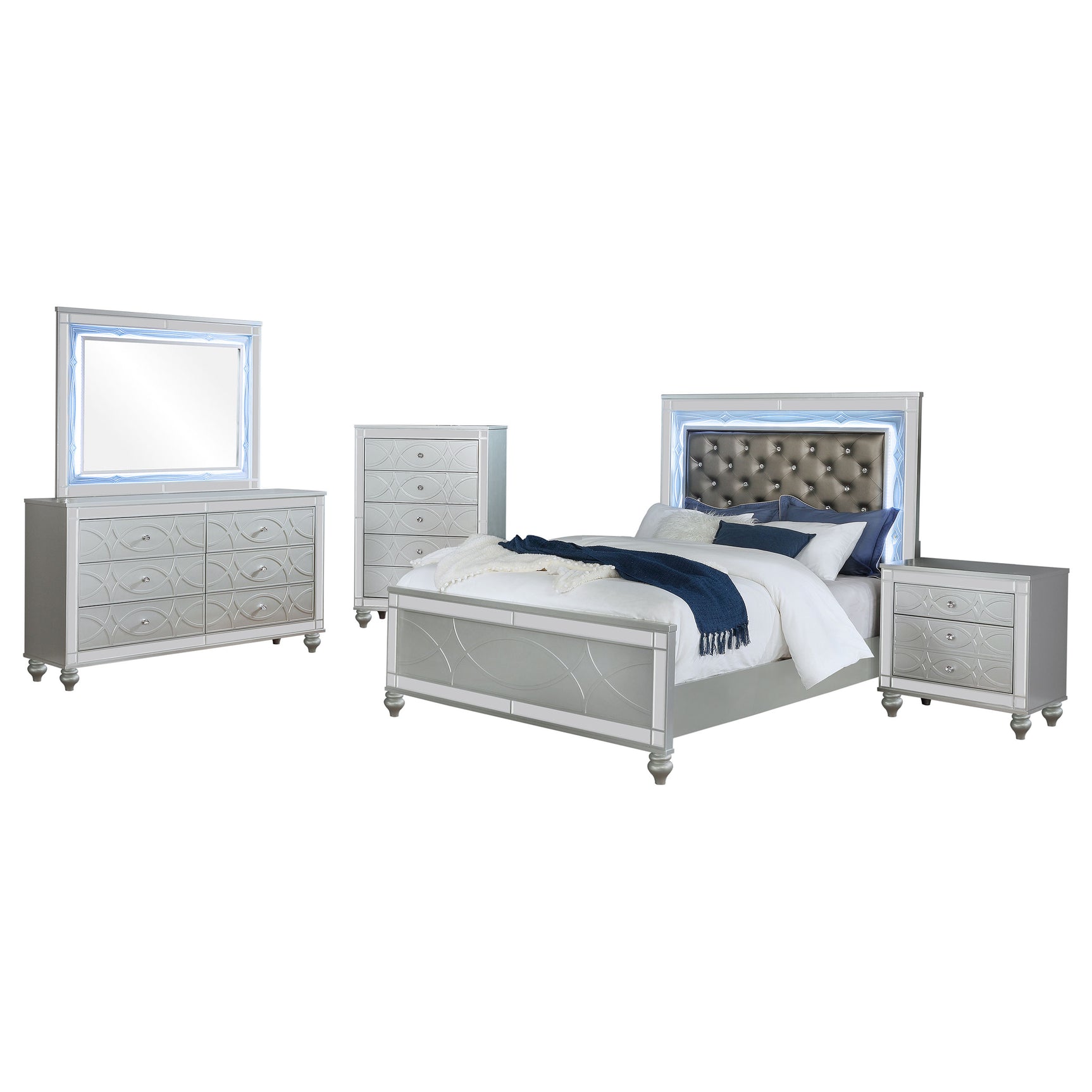 Gunnison 5-piece Eastern King Bedroom Set Silver Metallic - Tampa Furniture Outlet