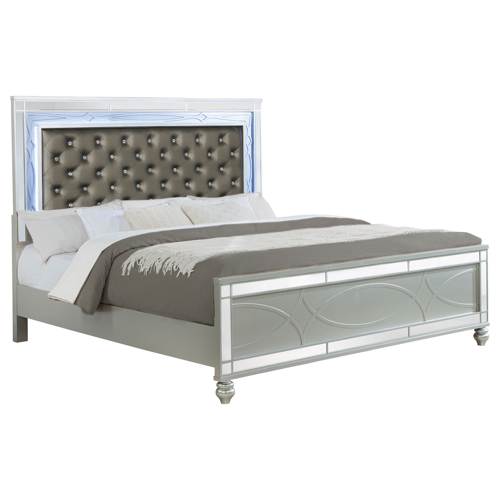 Gunnison Wood Eastern King LED Panel Bed Silver Metallic - Tampa Furniture Outlet
