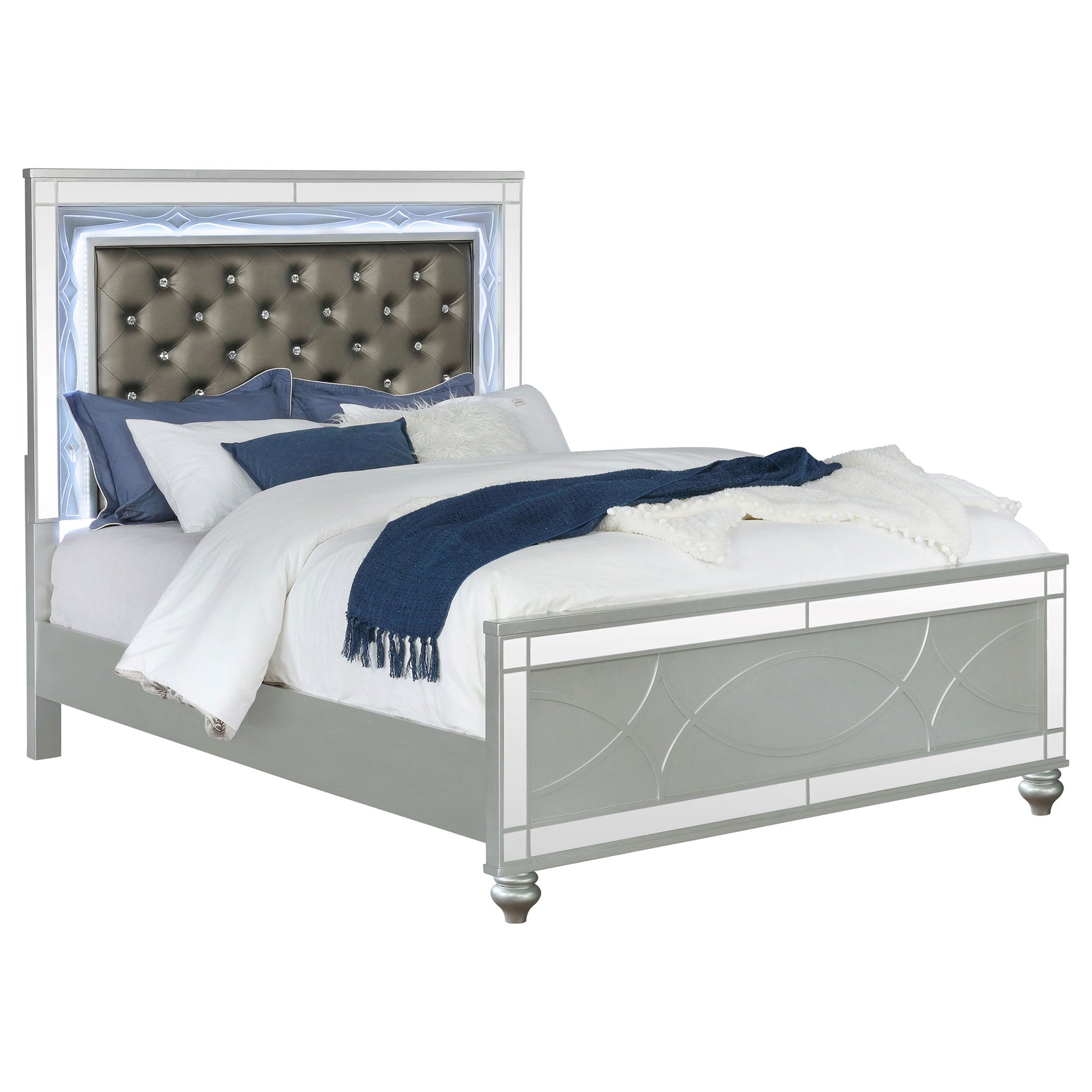 Gunnison Wood California King LED Panel Bed Silver Metallic - Tampa Furniture Outlet