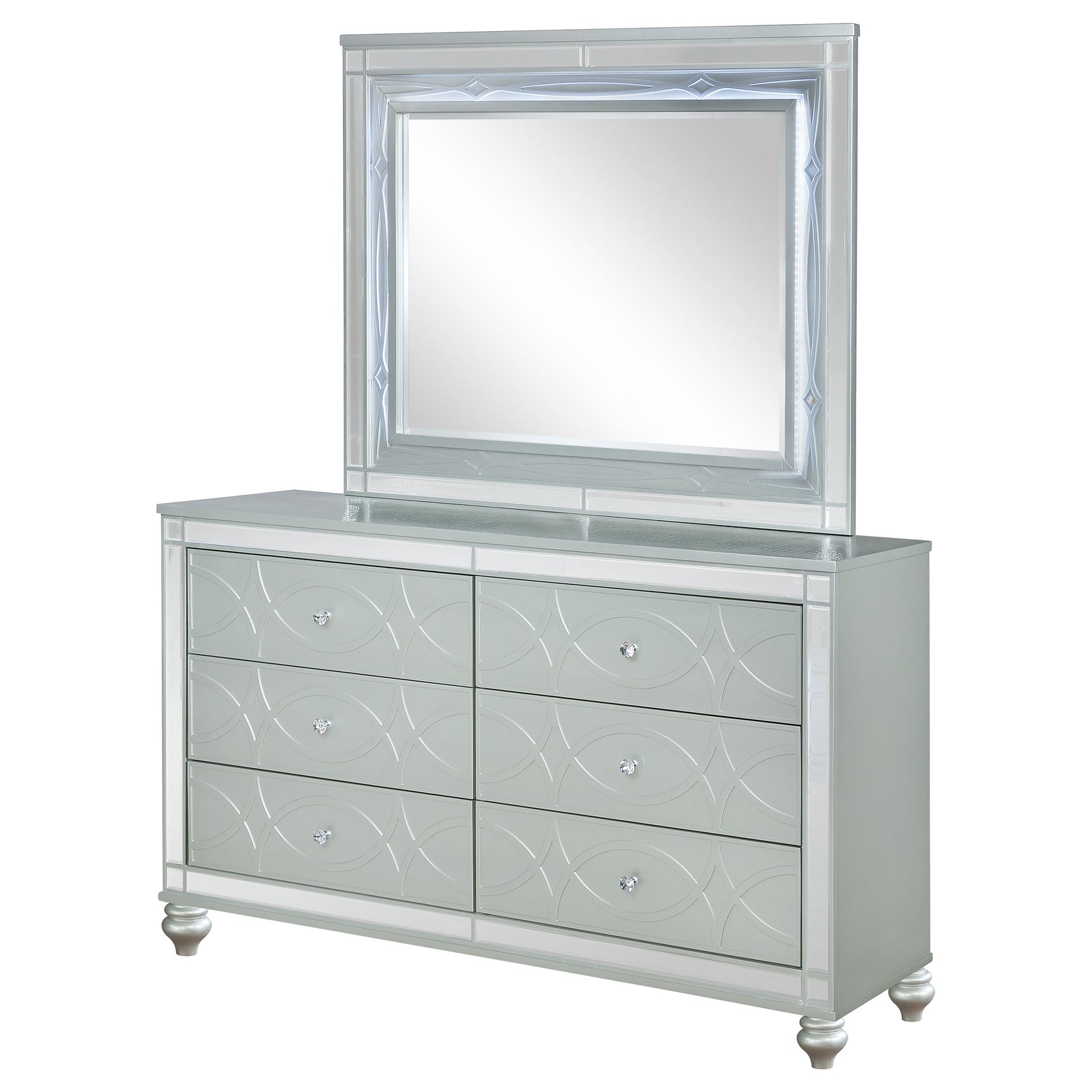 Gunnison 6-drawer Dresser with Mirror Silver Metallic - Tampa Furniture Outlet