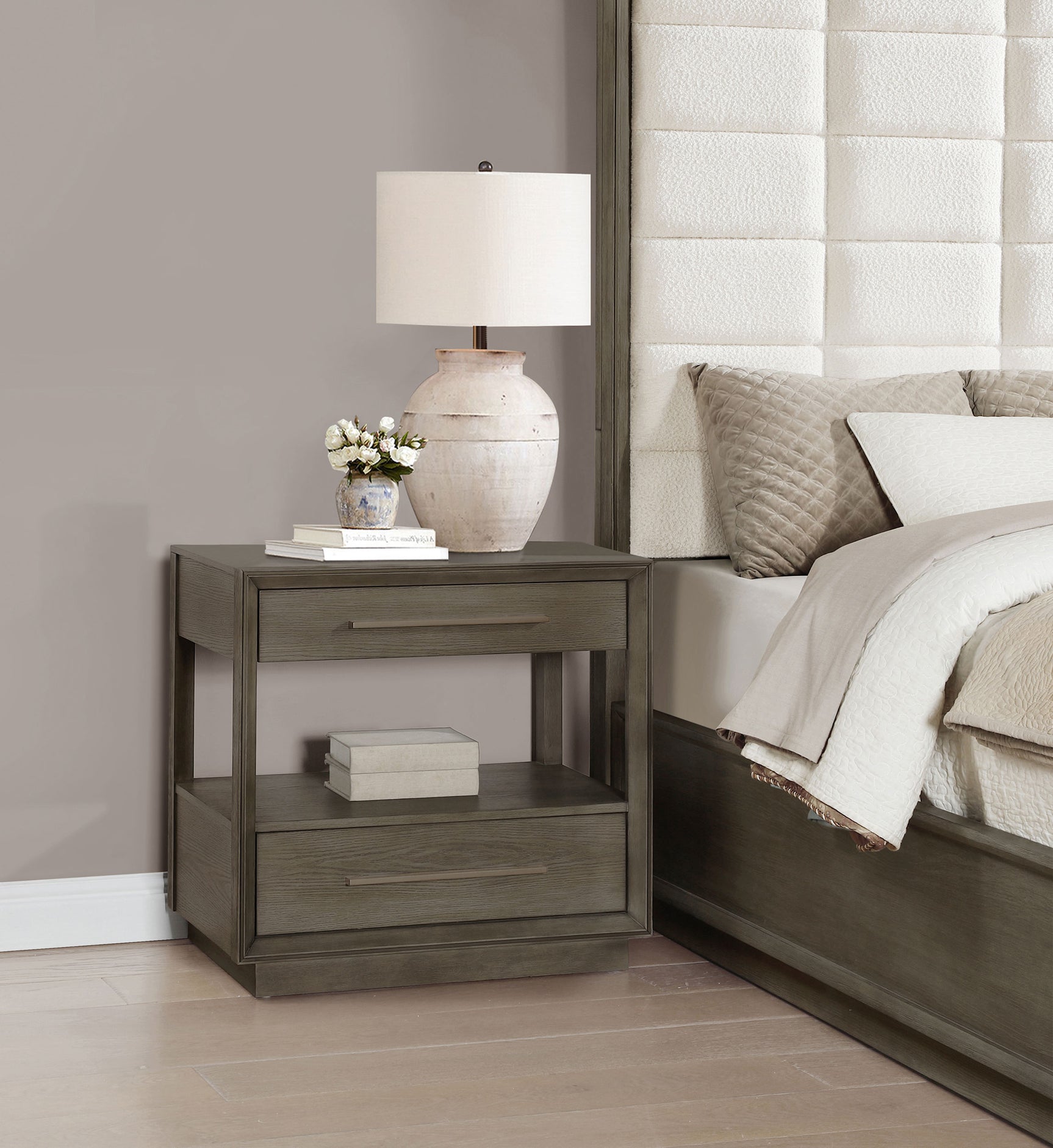 Durango 2-drawer Nightstand Bedside Table Taupe Oak - Tampa Furniture Outlet
