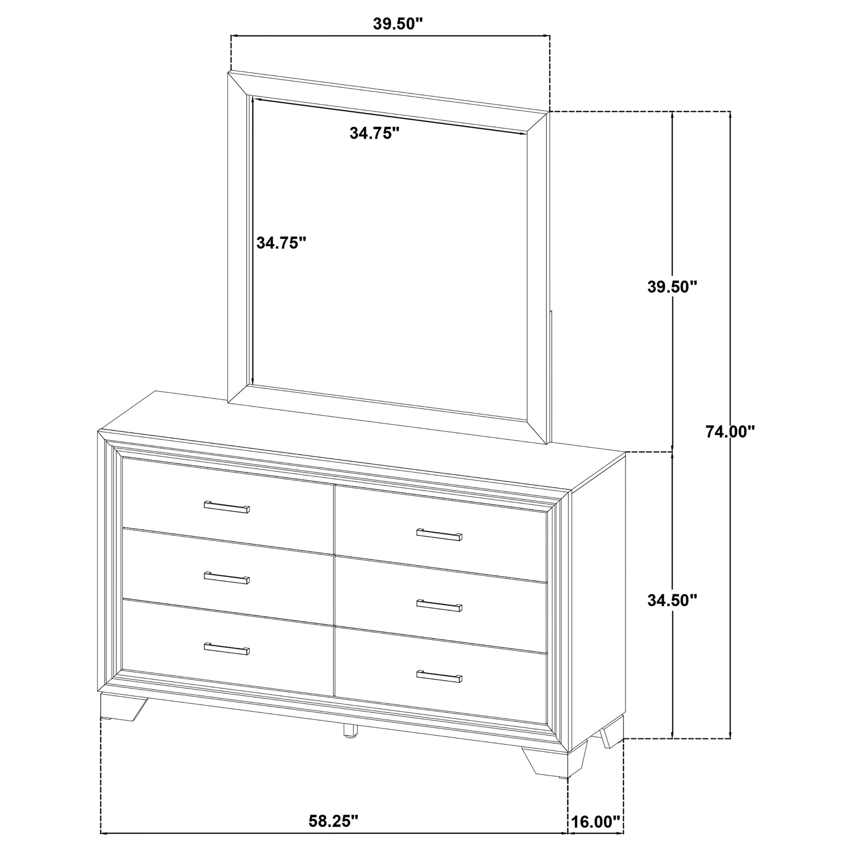 Wright 6-drawer Dresser and Mirror Brown Oak - Tampa Furniture Outlet