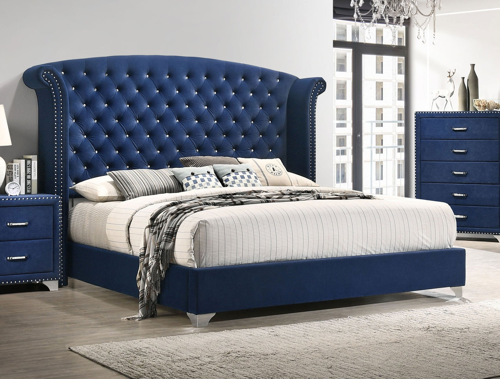 Melody Upholstered California King Wingback Bed Pacific Blue - Tampa Furniture Outlet