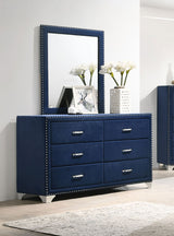 Melody 6-drawer Upholstered Dresser with Mirror Pacific Blue - Tampa Furniture Outlet