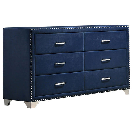 Tampa Furniture Outlet - Coaster - Melody 6-drawer Upholstered Dresser Pacific Blue - 223373