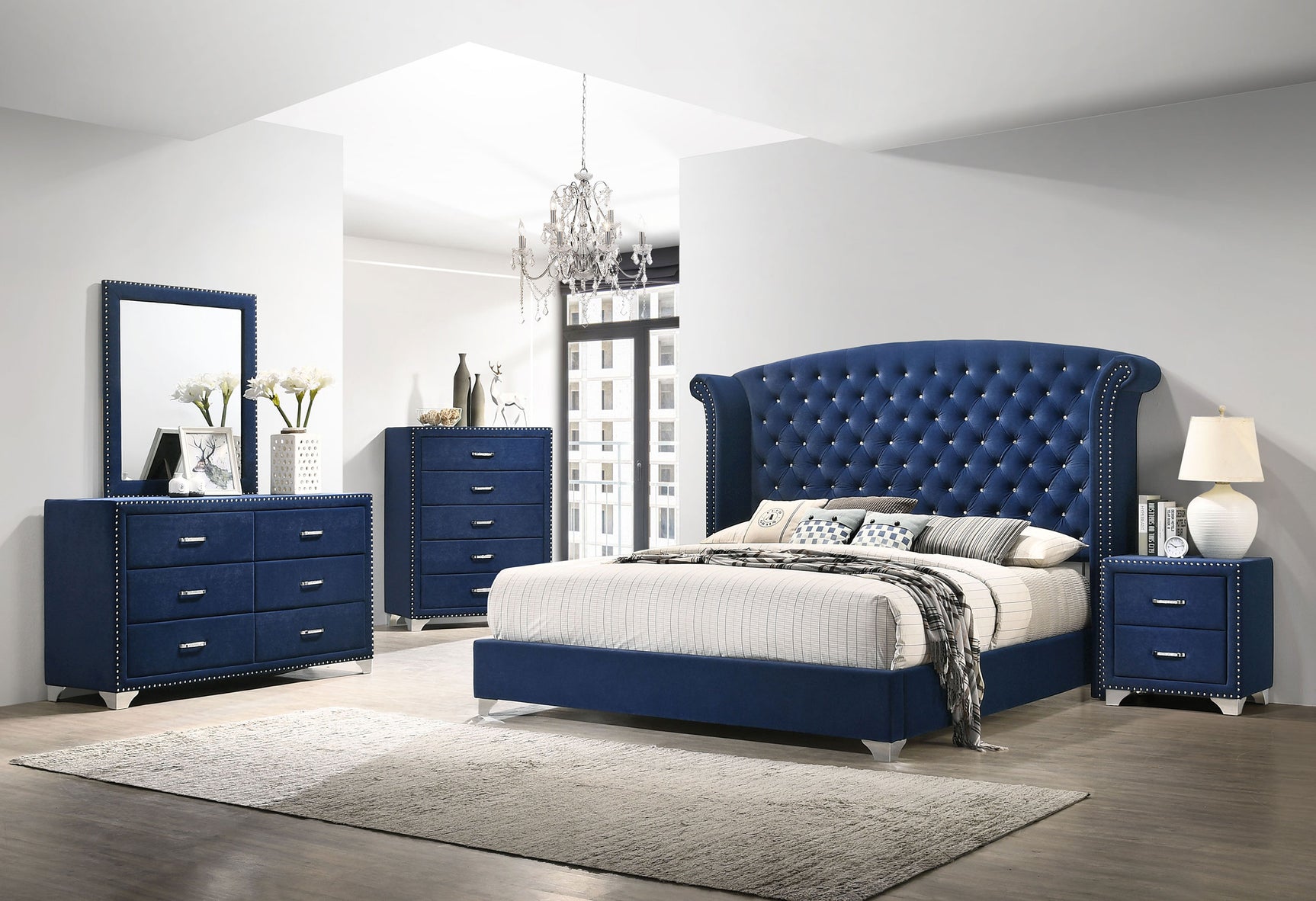 Melody Upholstered Dresser Mirror Pacific Blue - Tampa Furniture Outlet