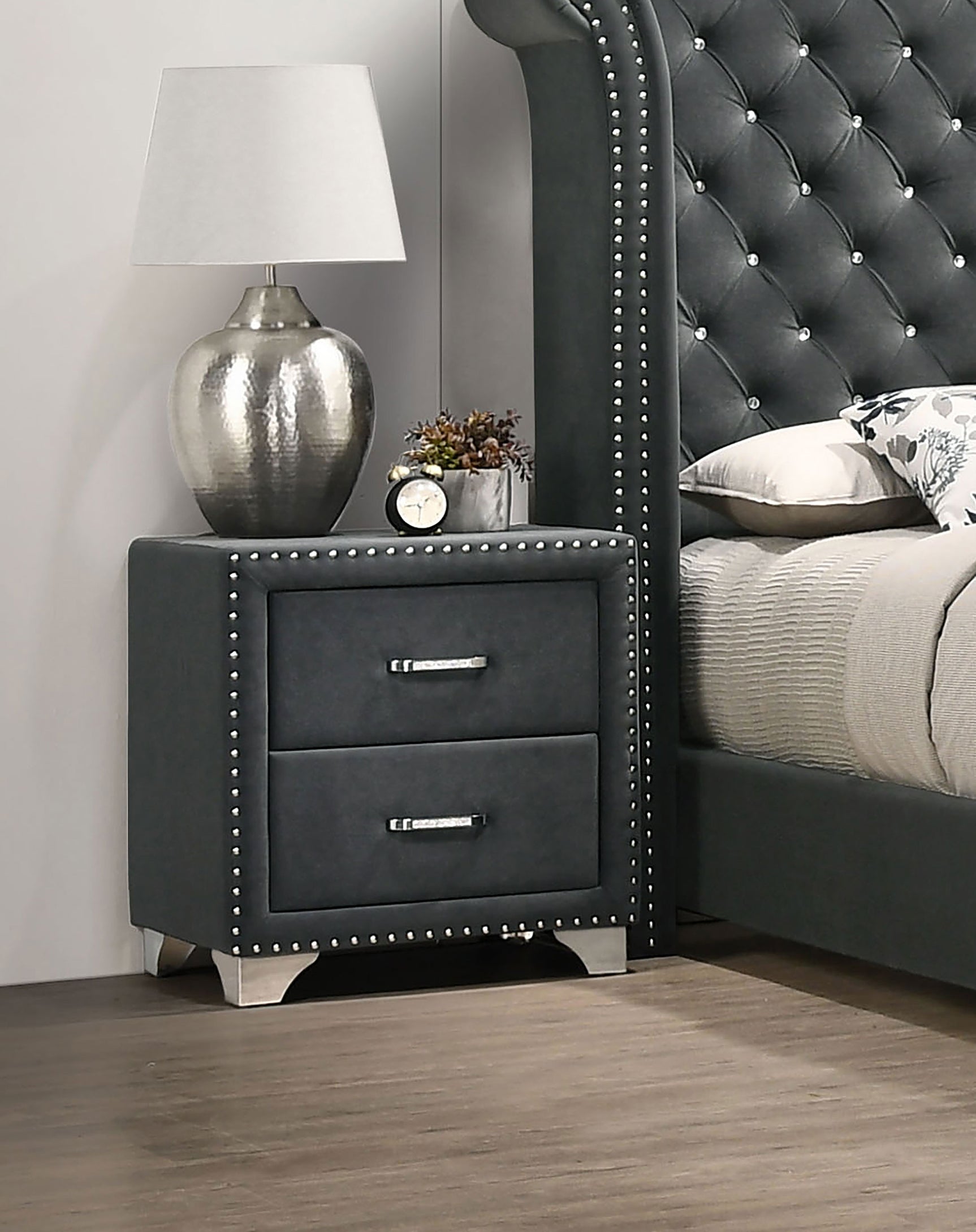 Melody Upholstered 2-drawer Nightstand Grey - Tampa Furniture Outlet