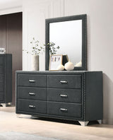 Melody 6-drawer Upholstered Dresser with Mirror Grey - Tampa Furniture Outlet