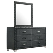 Tampa Furniture Outlet - Coaster - Melody 6-drawer Upholstered Dresser with Mirror Grey - 223383M