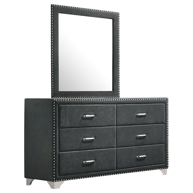 Tampa Furniture Outlet - Coaster - Melody 6-drawer Upholstered Dresser with Mirror Grey - 223383M