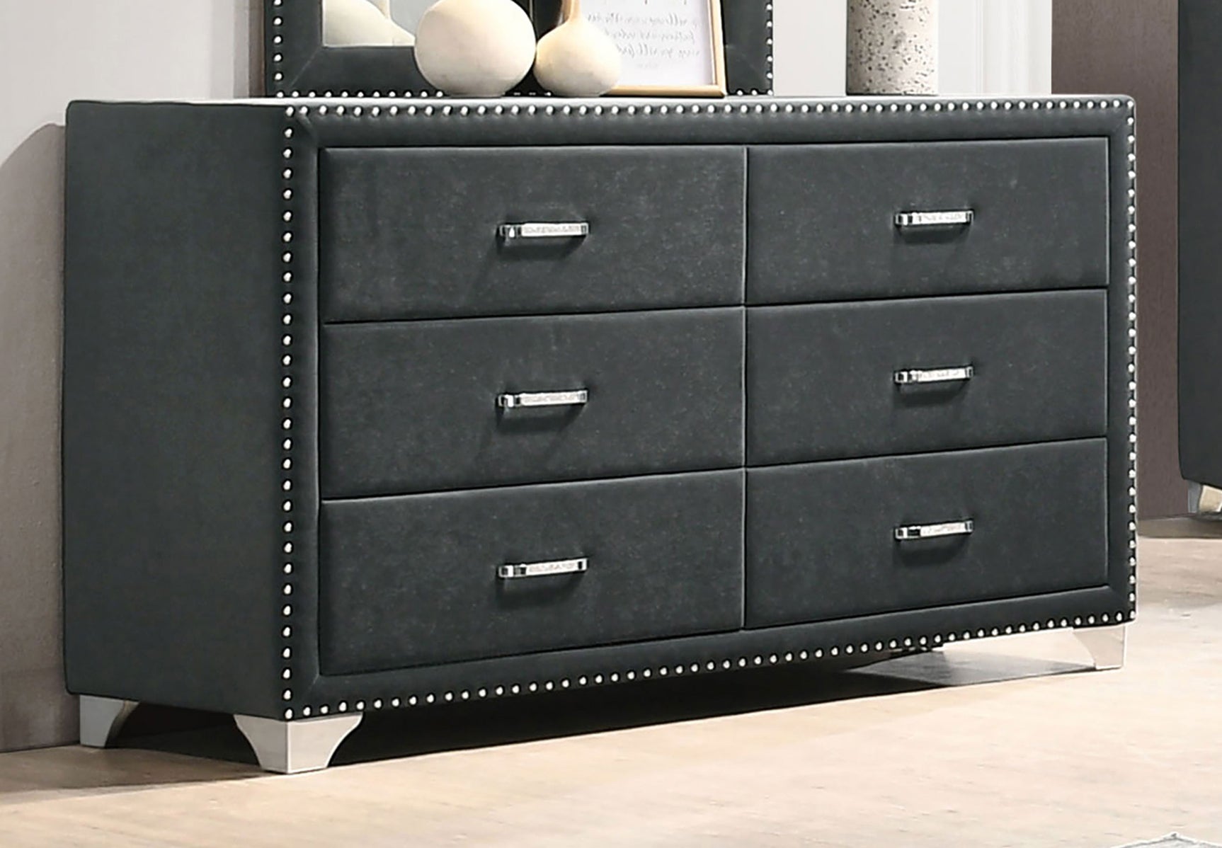 Melody 6-drawer Upholstered Dresser Grey - Tampa Furniture Outlet