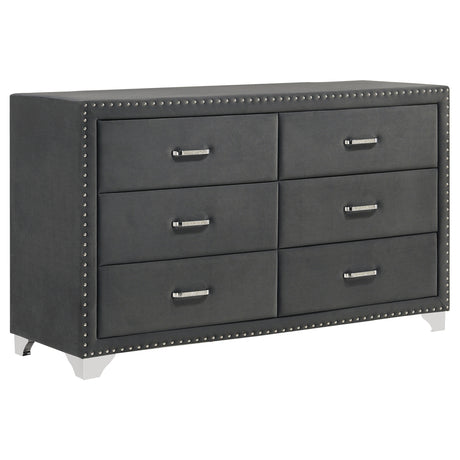 Tampa Furniture Outlet - Coaster - Melody 6-drawer Upholstered Dresser Grey - 223383