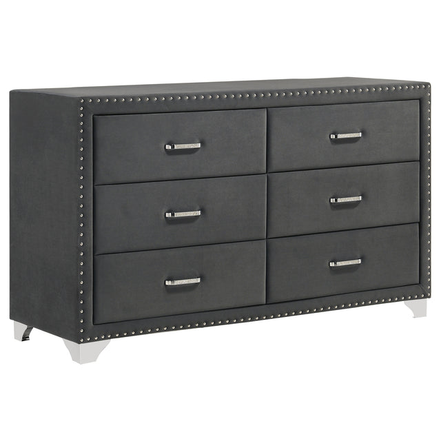 Tampa Furniture Outlet - Coaster - Melody 6-drawer Upholstered Dresser Grey - 223383