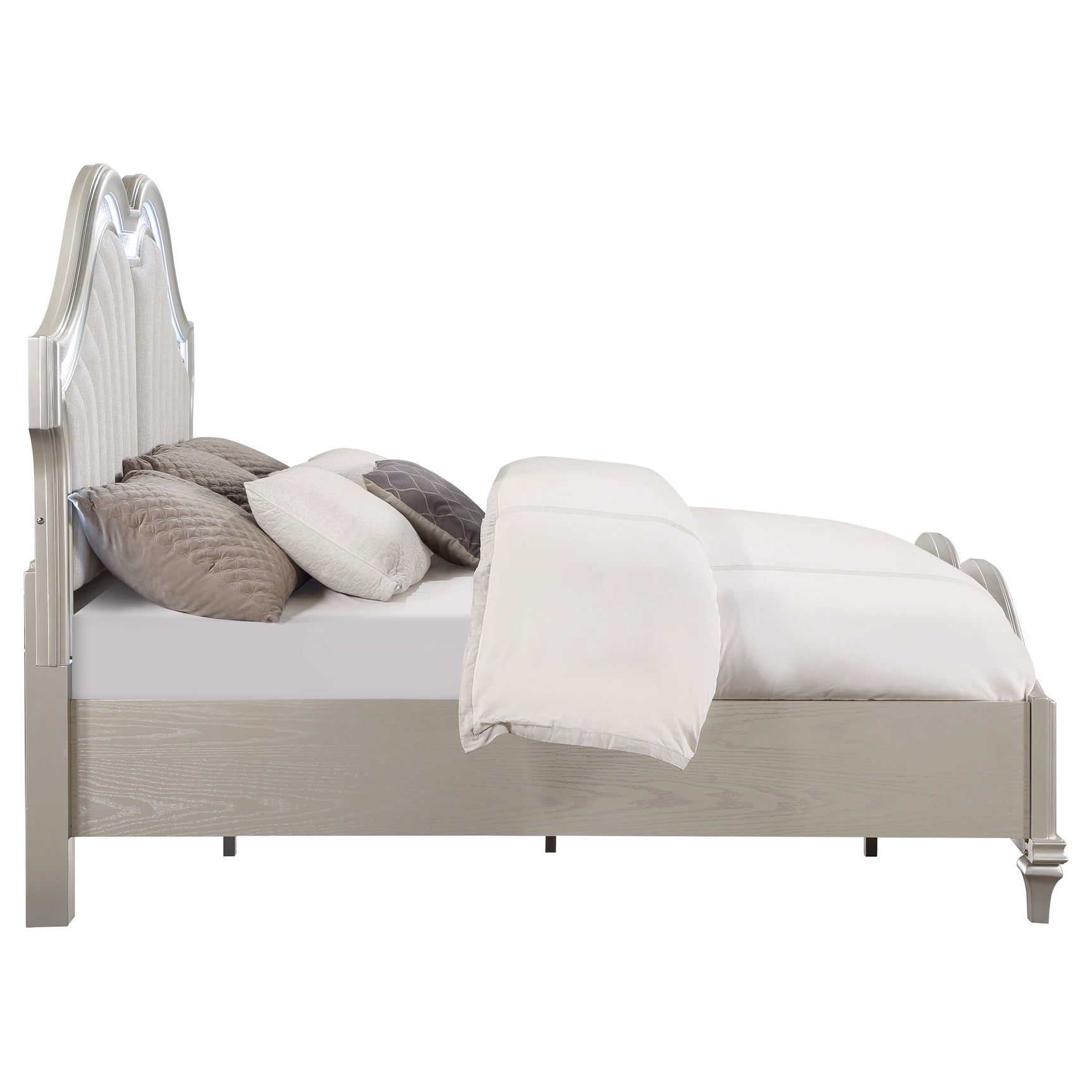 Evangeline Wood Eastern King LED Panel Bed Silver Oak - Tampa Furniture Outlet