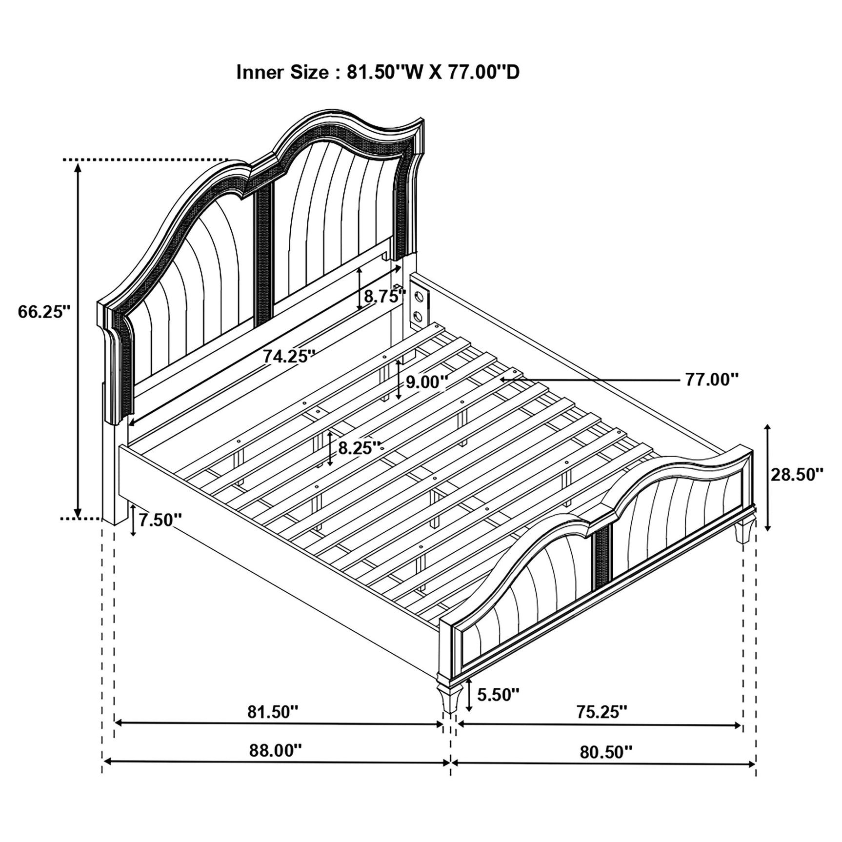Evangeline Wood Eastern King LED Panel Bed Silver Oak - Tampa Furniture Outlet