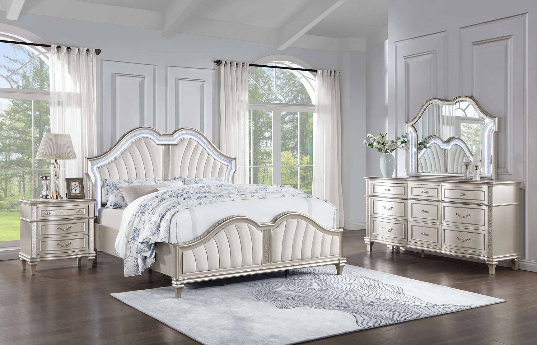 Tampa Furniture Outlet - Coaster - Evangeline 4-piece California King Bedroom Set Silver Oak - 223391KW-S4