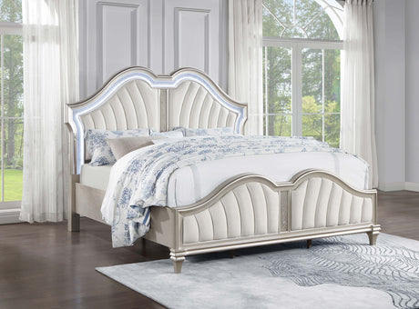 Evangeline Wood California King LED Panel Bed Silver Oak - Tampa Furniture Outlet