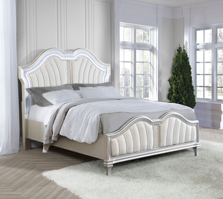 Evangeline Wood Queen LED Panel Bed Silver Oak - Tampa Furniture Outlet