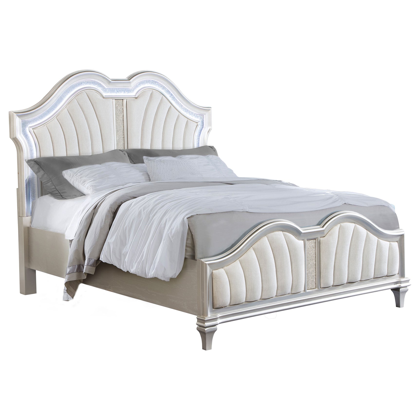 Evangeline Wood Queen LED Panel Bed Silver Oak - Tampa Furniture Outlet