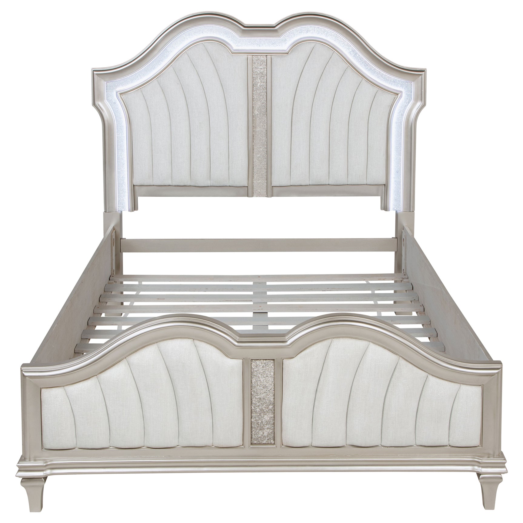 Evangeline Wood Queen LED Panel Bed Silver Oak - Tampa Furniture Outlet