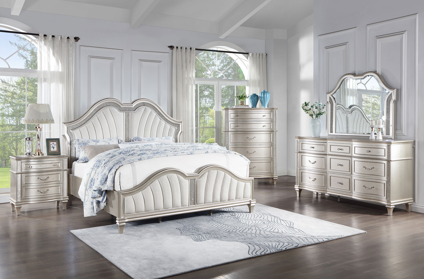 Evangeline Wood Queen LED Panel Bed Silver Oak - Tampa Furniture Outlet